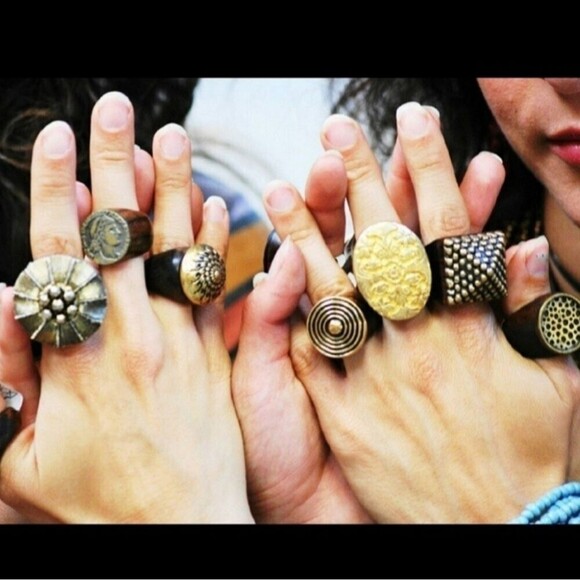 J.Fein Size 7 Boho Gilt Bronze Large High Profile Wooden Statement Ring - Picture 4 of 13